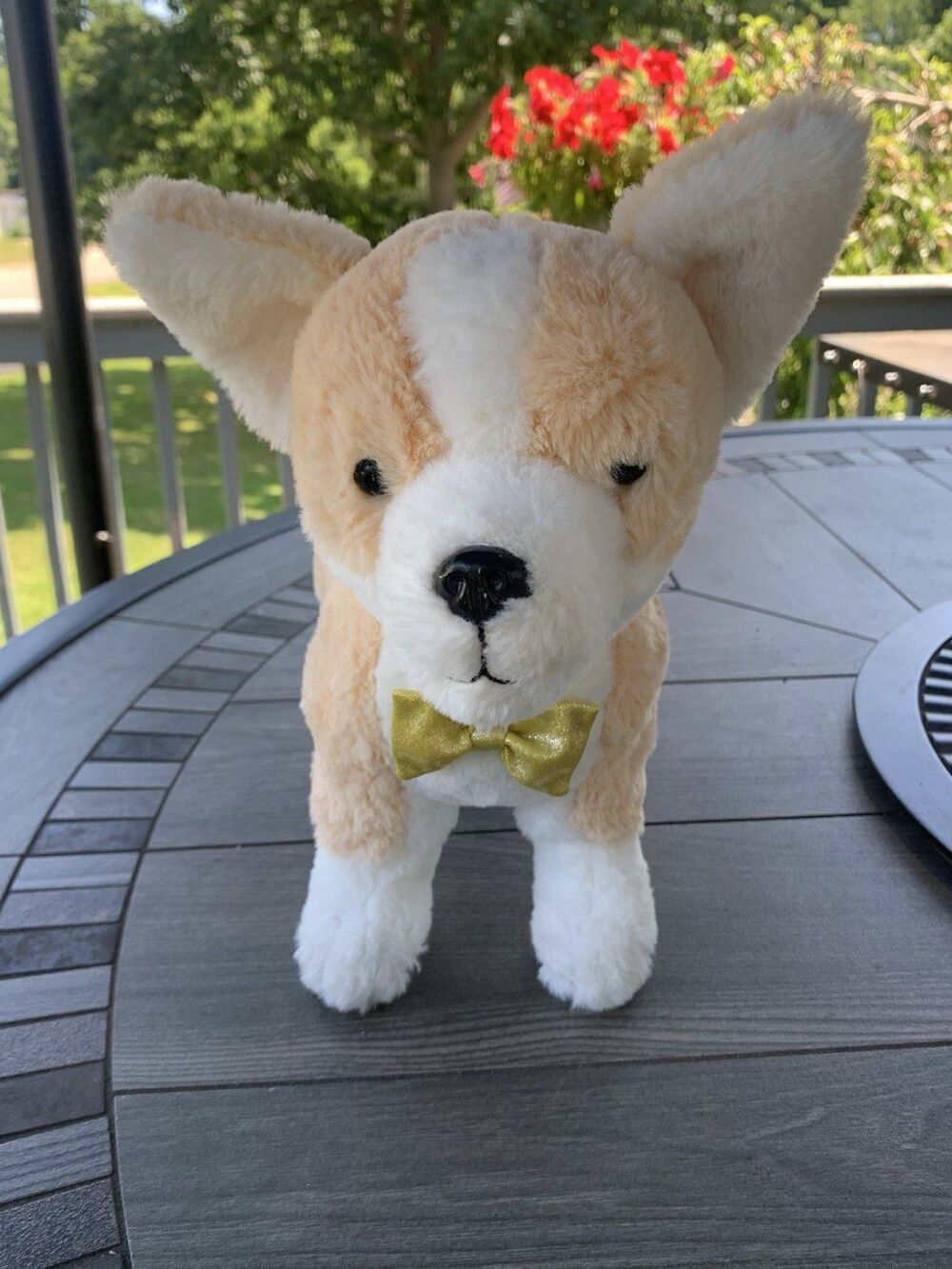 Fao Schwarz 14" Corgi Plush Gold Bow Tie Dog Puppy New